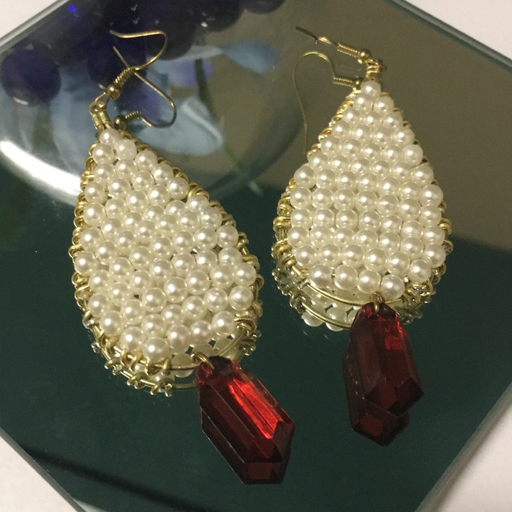 Handmade Pearl Earrings on Hoop Ring